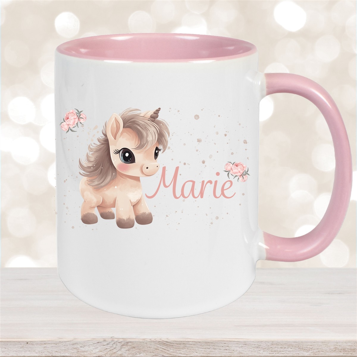 Tasse Einhorn #8 Wunschname Keramik Kinderbecher personalisiert Altrosa