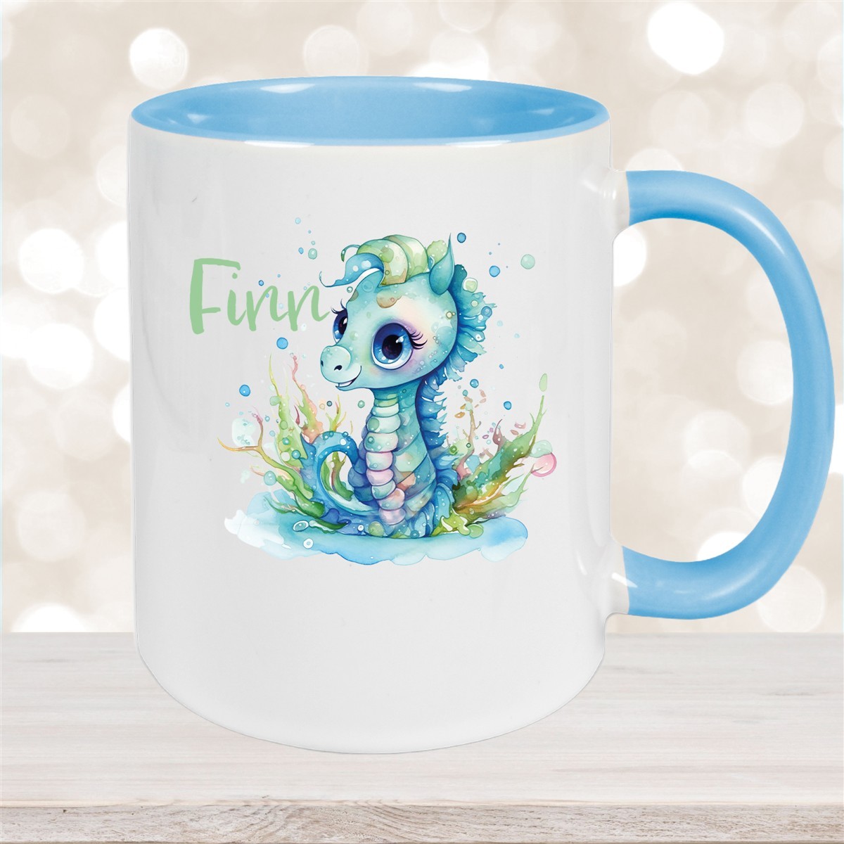 Tasse Wunschname Meerestiere-Seepferdchen #1 Keramik Kinderbecher versch. Farben