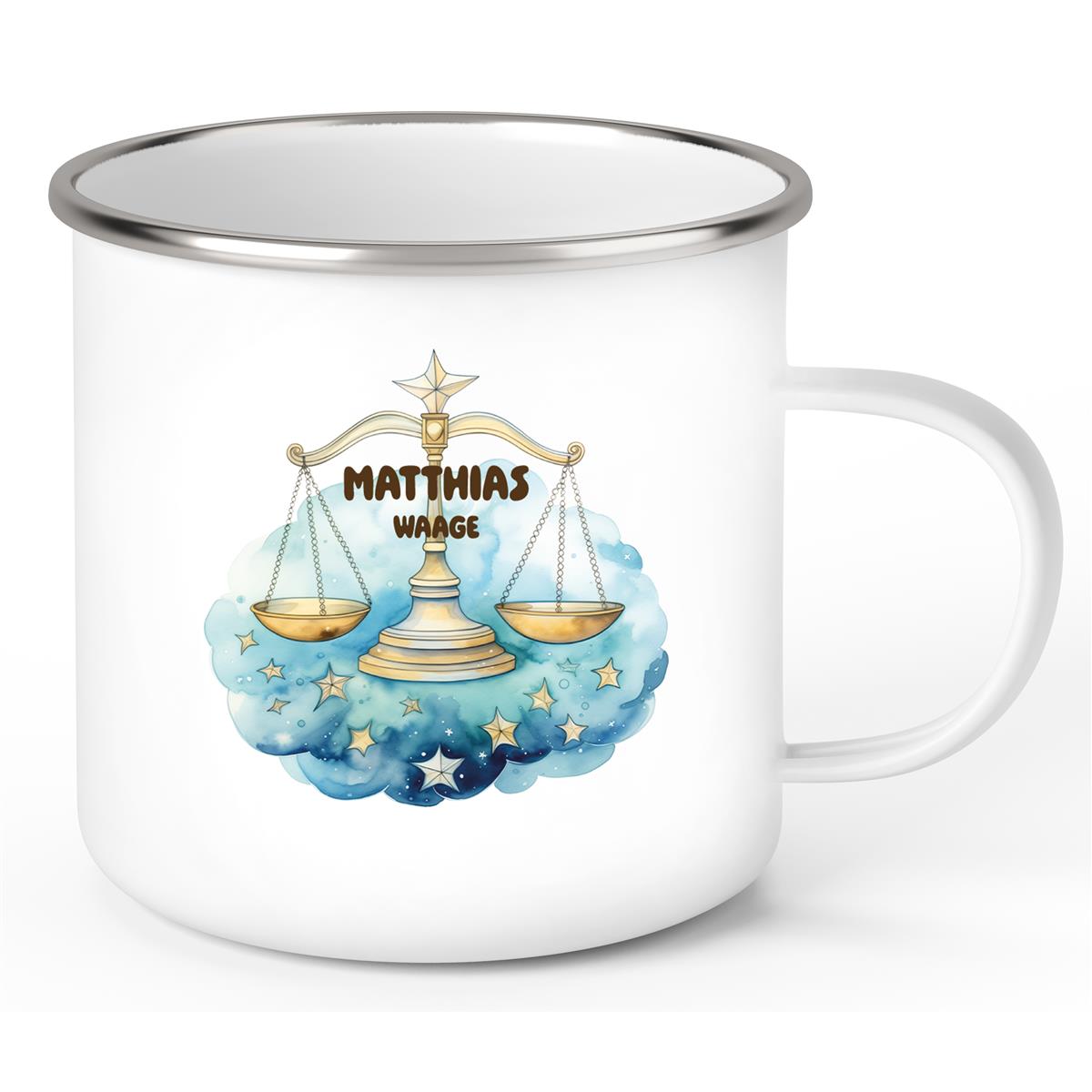 Tasse Sternzeichen Kinder Waage #1 Wunschname Emaille Kinderbecher personalisiert