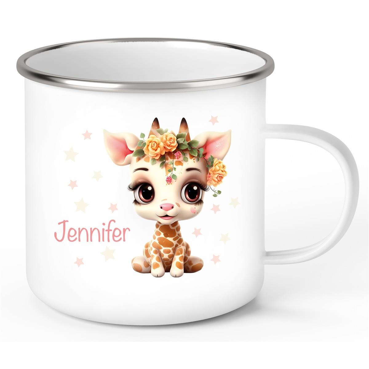 Tasse Wunschname Giraffe 1 Kinderbecher Emaillie