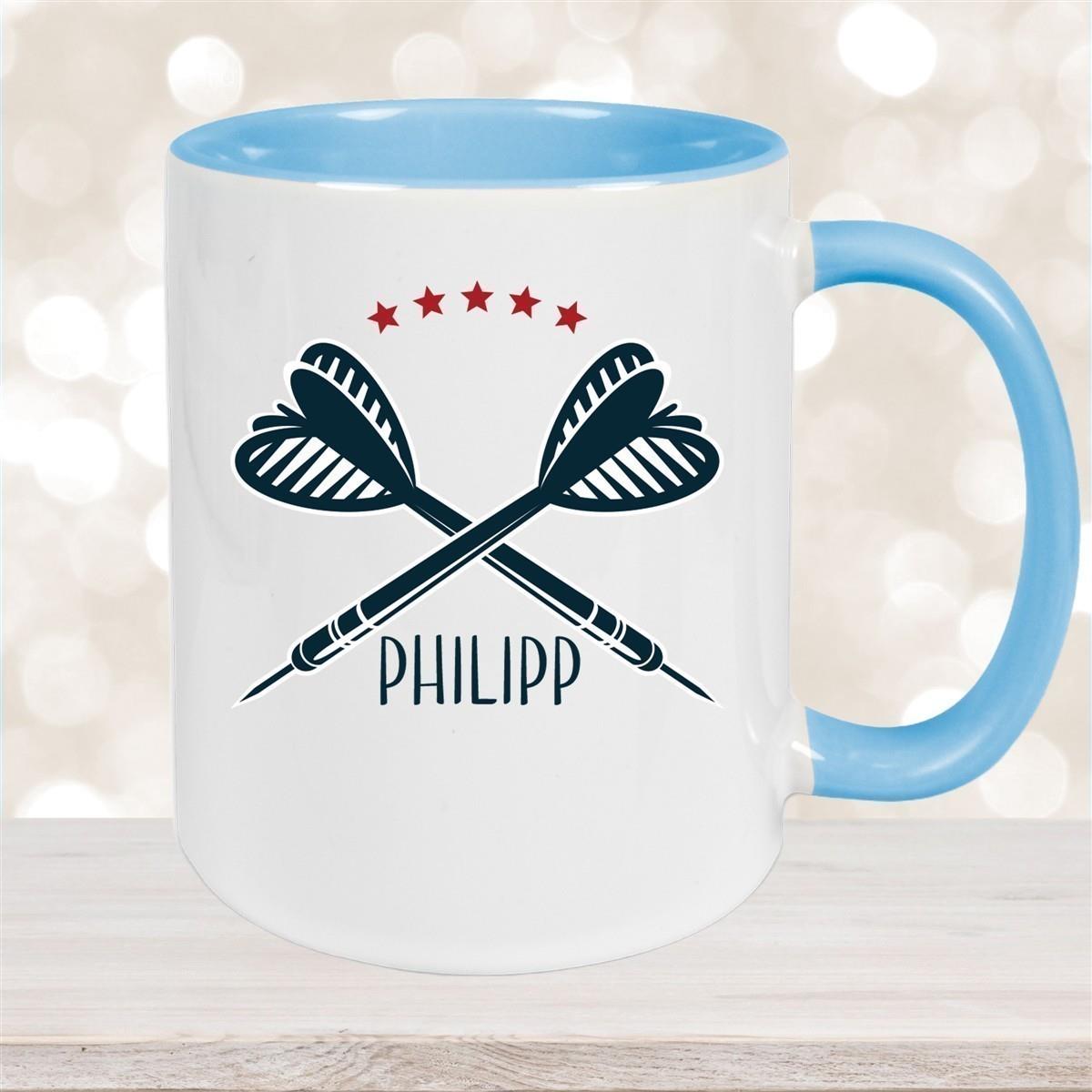 Tasse Dart 3 Wunschname Keramik Kinderbecher personalisiert versch. Farben