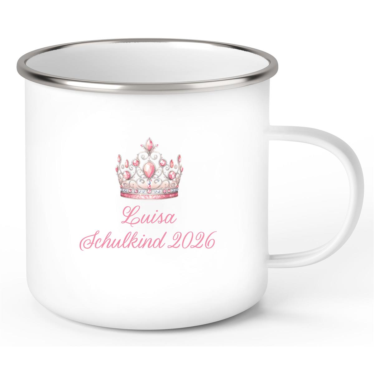 Tasse Schulkind 15 Wunschname Prinzessin1 Emaille Kinderbecher Personalisiert