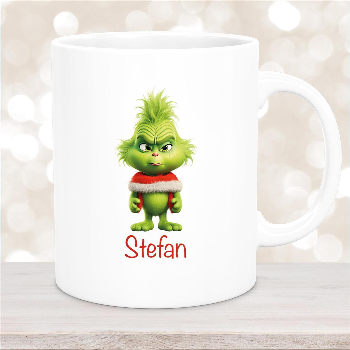 Tasse Wunschname Weihnachten Grinch #1 Keramik Kinderbecher Weiß