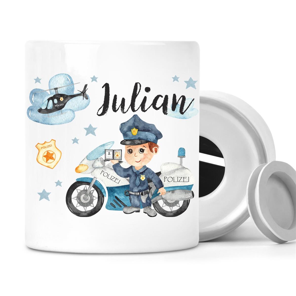 Spardose mit Wunschname Polizei 2 personalisiert