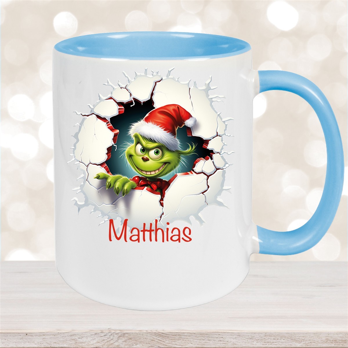 Tasse Wunschname Weihnachten Grinch #8 Keramik Kinderbecher Hellblau
