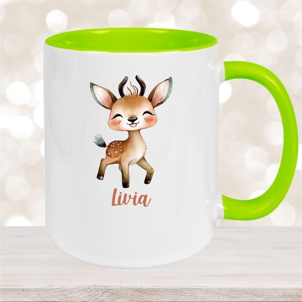 Tasse Wunschname Reh 1 Keramik Kinderbecher versch. Farben