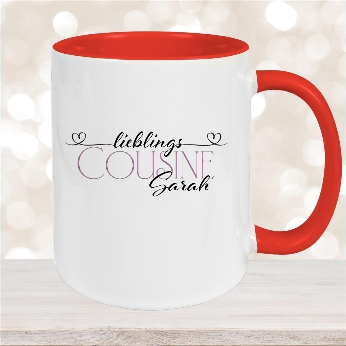 Tasse Wunschname Lieblings-Cousine 1 personalisiert Keramik Becher versch. Farben