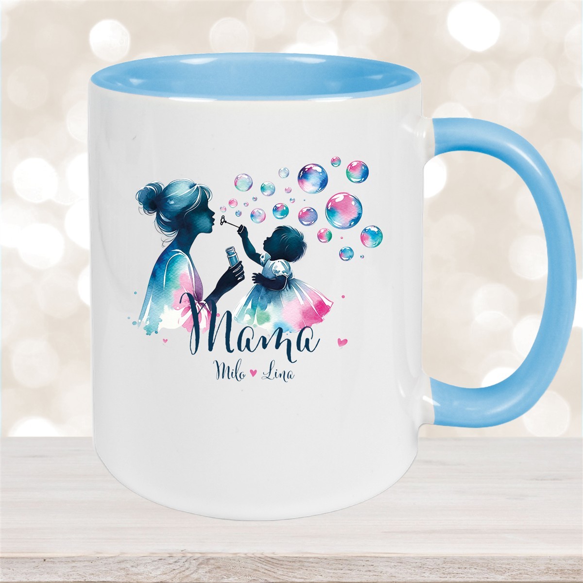 Tasse Muttertag #10 Wunschnamen Keramik Personalisiert Hellblau