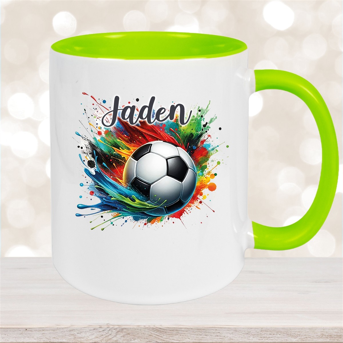 Tasse Wunschname Fußball #11 Keramik Kinderbecher Grün
