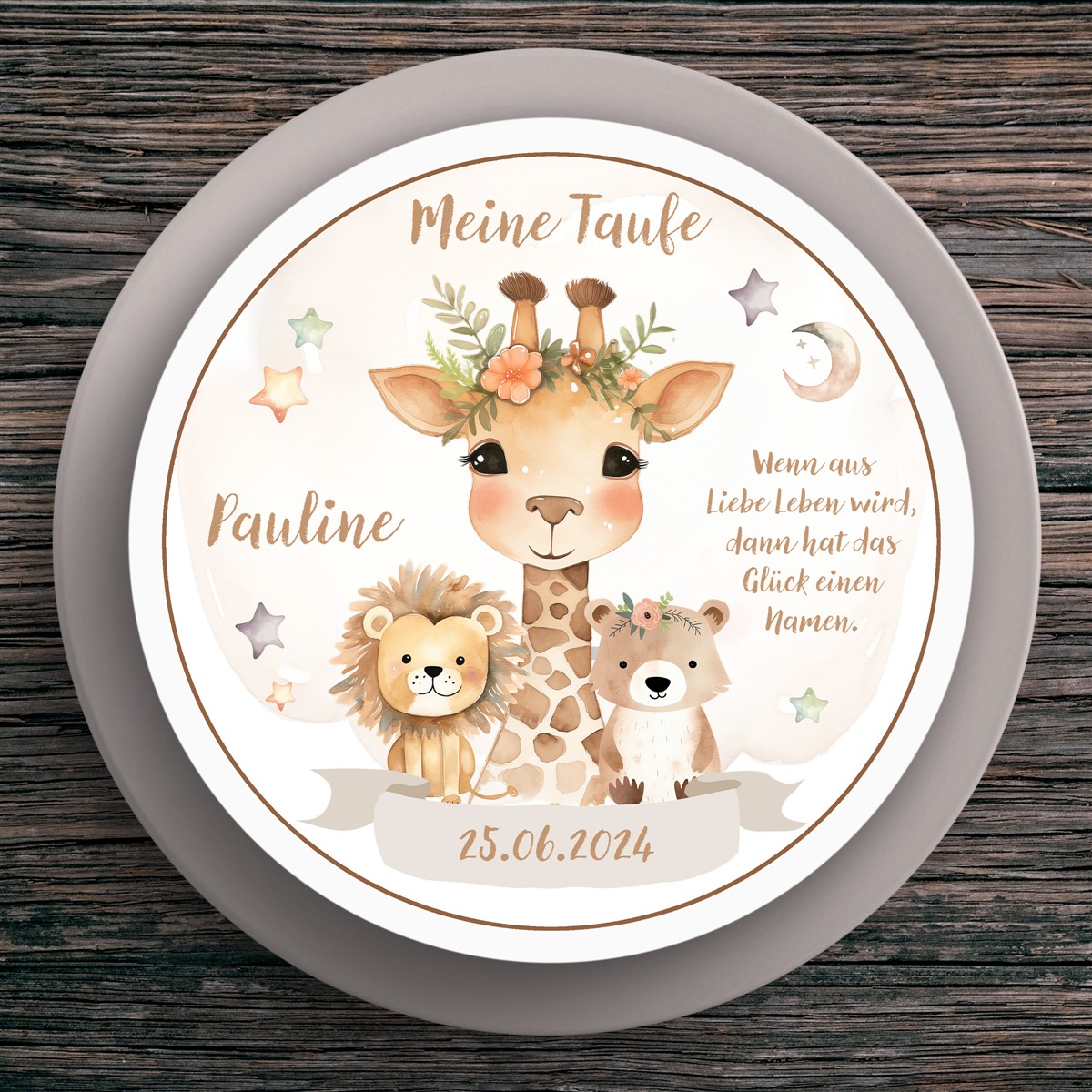 Tortenaufleger Taufe Safari #1 Name & Datum (20cm) Tortenaufleger Taufe Safari #1 Name & Datum (20cm)