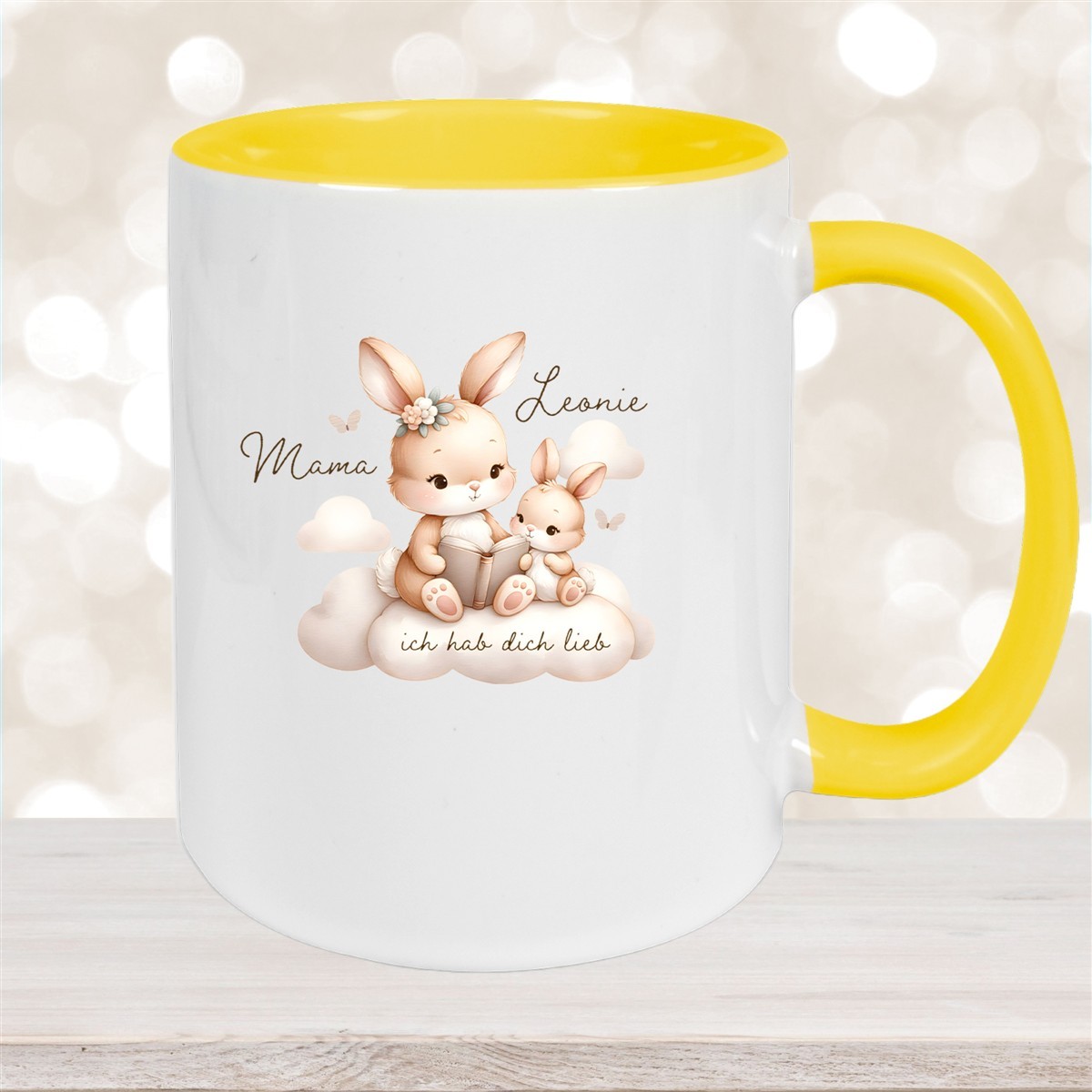 Tasse Muttertag #6 Wunschnamen Keramik Personalisiert Gelb