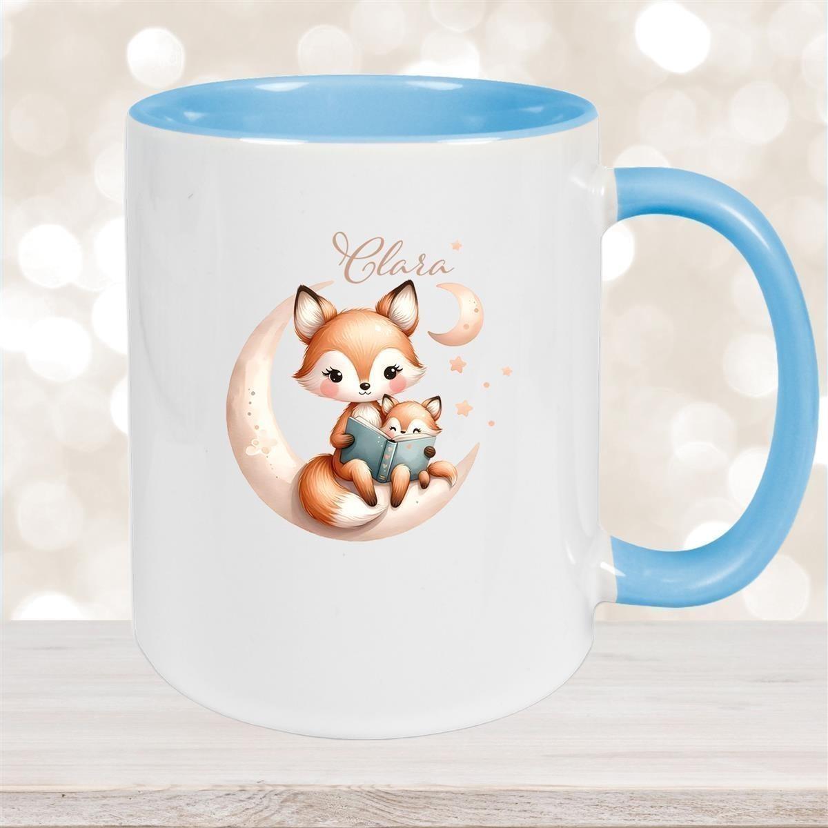 Tasse Wunschname Fuchs 2 Keramik Kinderbecher versch. Farben