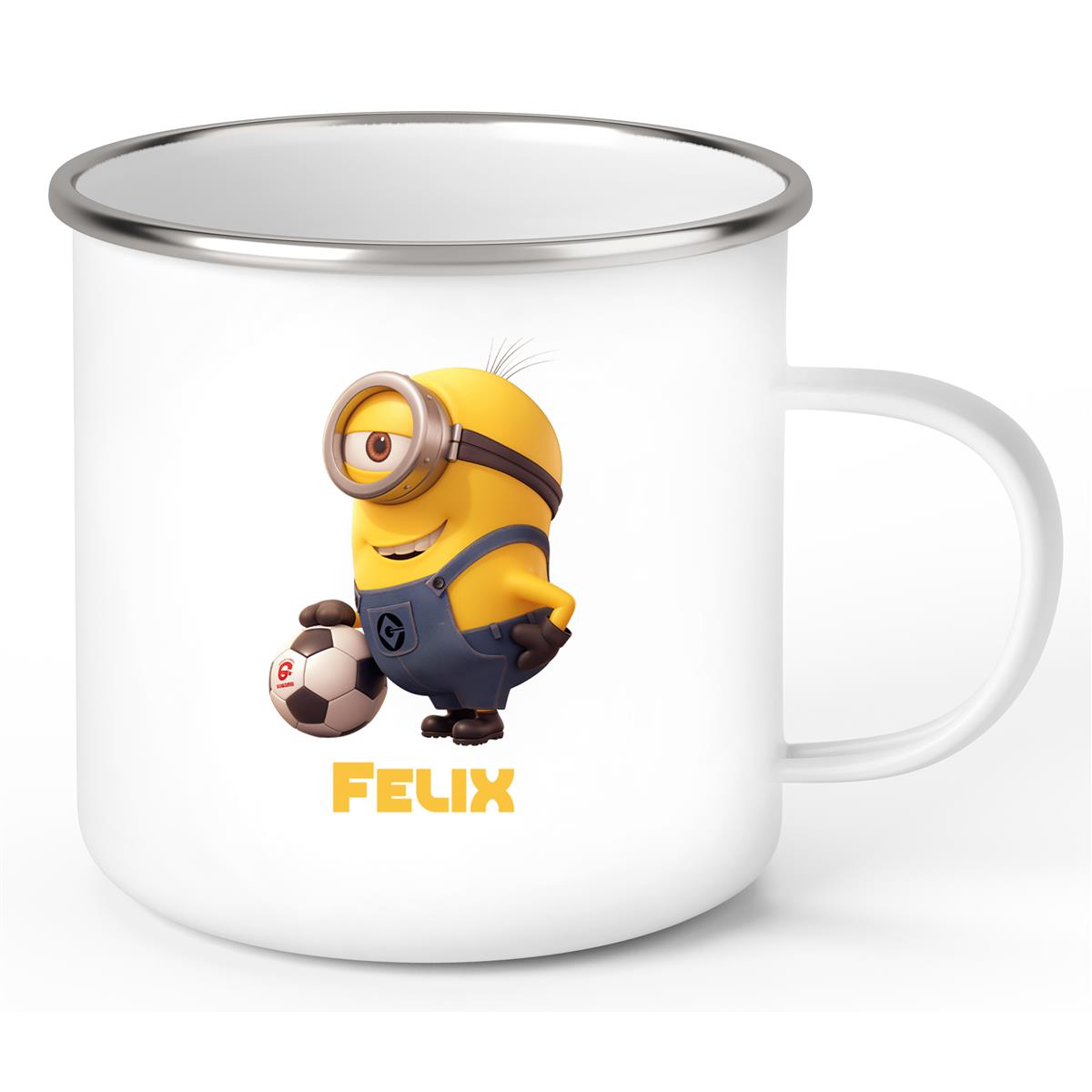 Tasse Minions Kinder Minion 8 Fußball  Wunschname Emaille Kinderbecher personalisiert