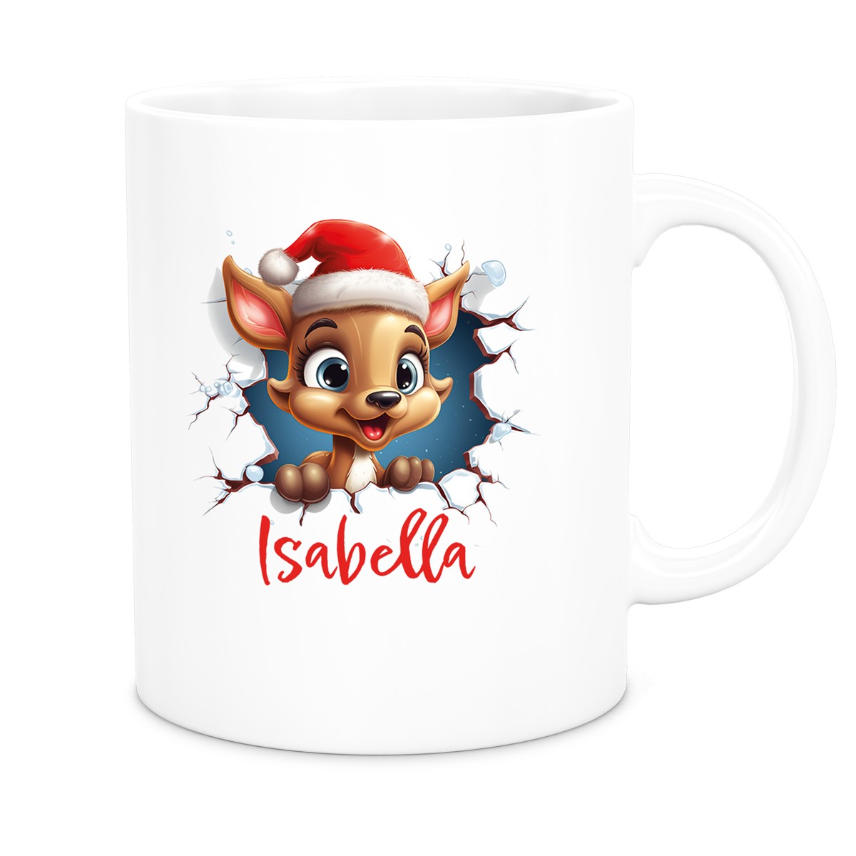 Tasse Wunschname Christmas Rentier #1 Keramik Kinderbecher Weiß