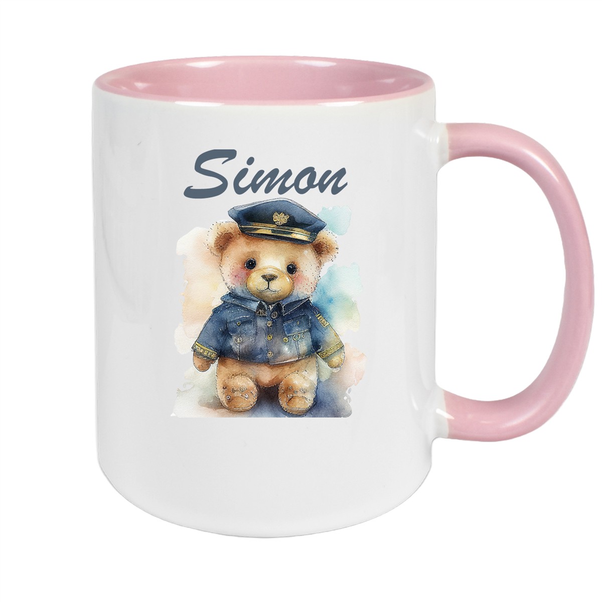 Tasse Polizei Teddy #1 Wunschname Keramik Kinderbecher personalisiert Altrosa