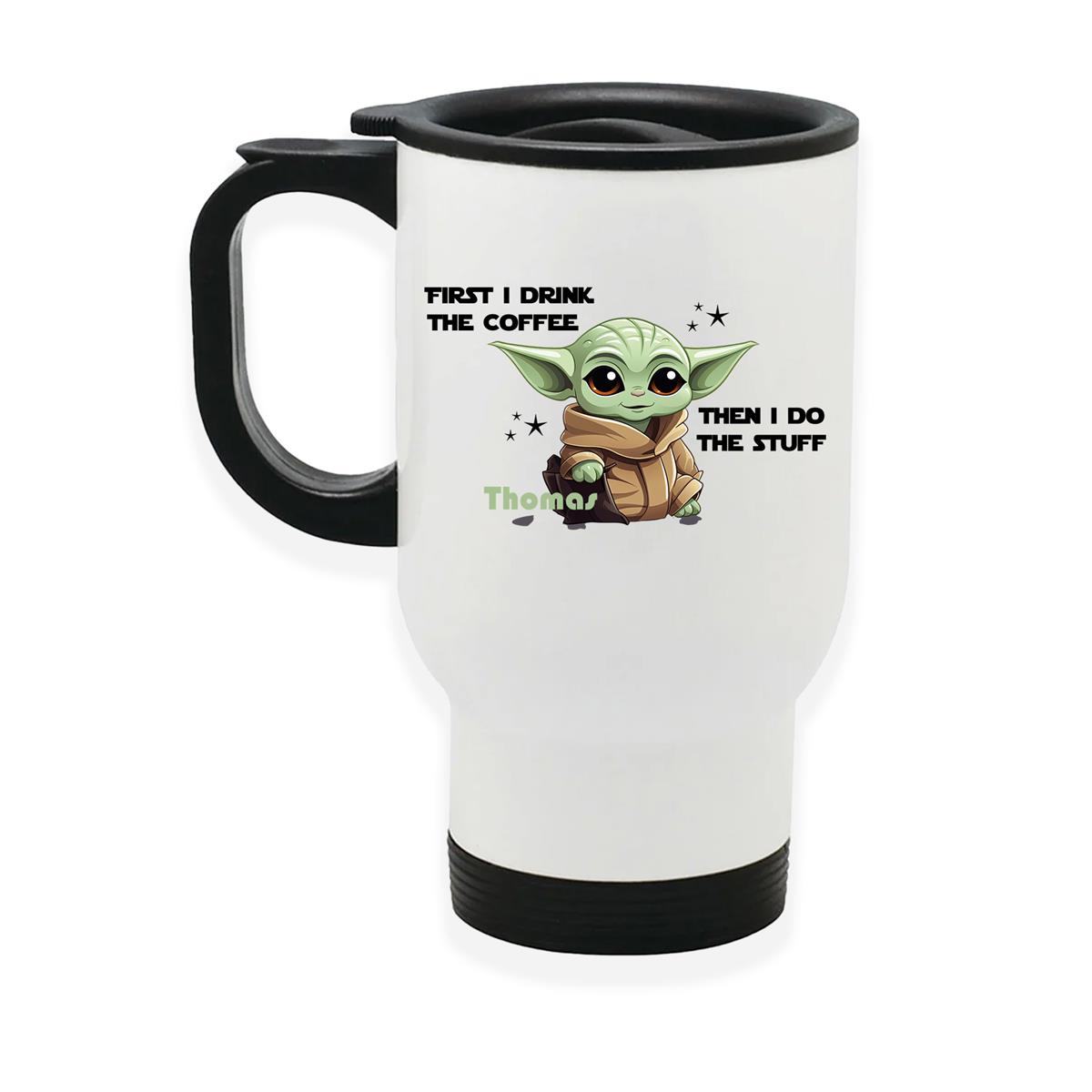 Edelstahl-Thermobecher mit Deckel Baby Yoda 2 weiß