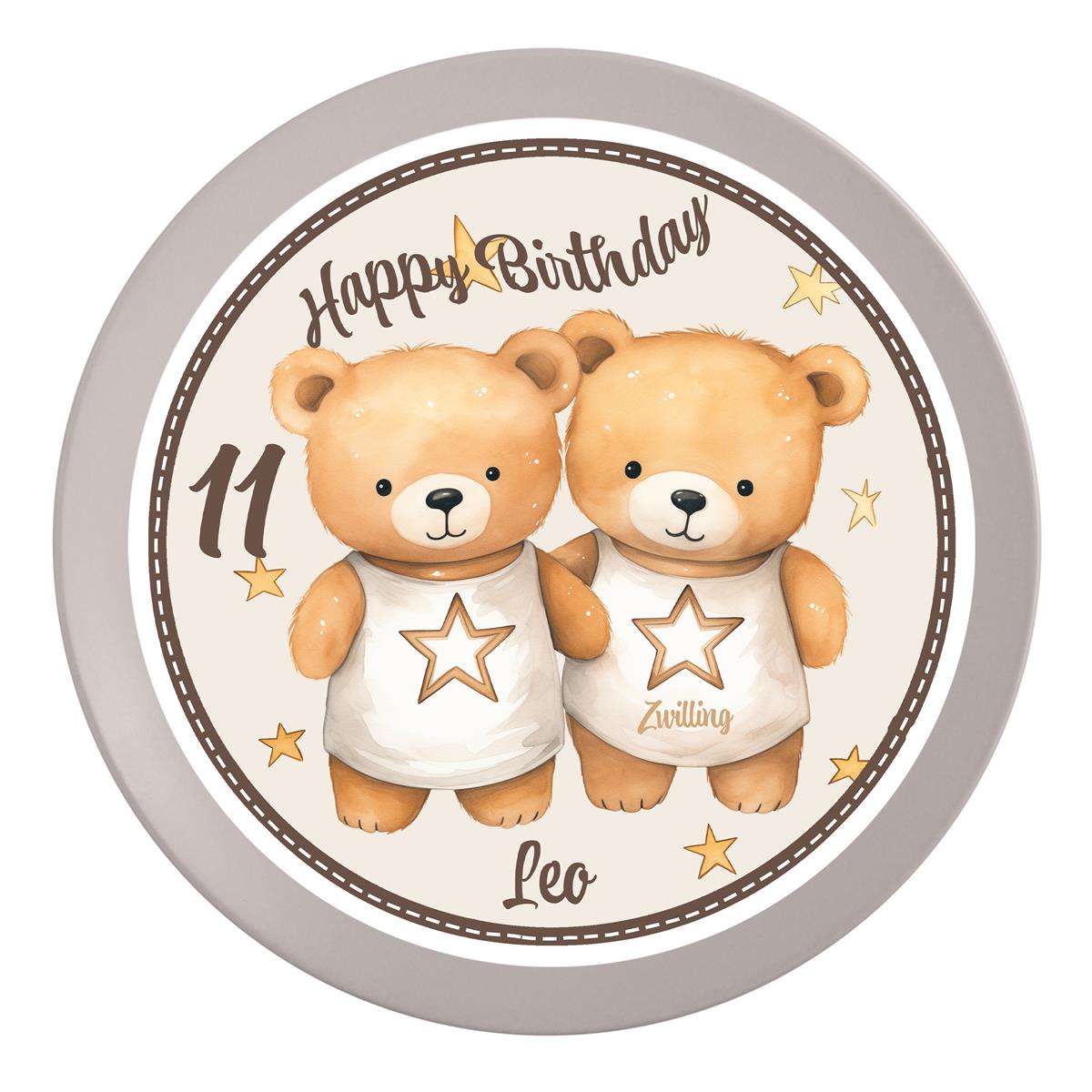 Tortenaufleger Geburtstag Sternzeichen Zwilling #1 Name & Zahl (20cm) Fondant Papier