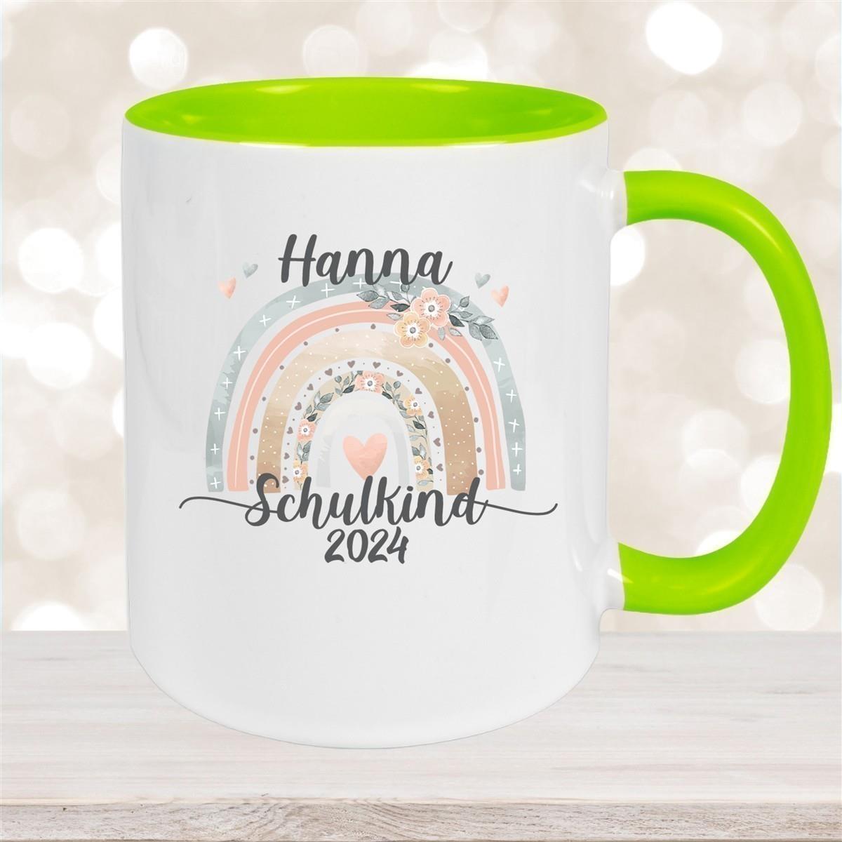 Tasse Schulkind 06 Wunschname Rainbow Keramik Kinderbecher Personalisiert versch. Farben