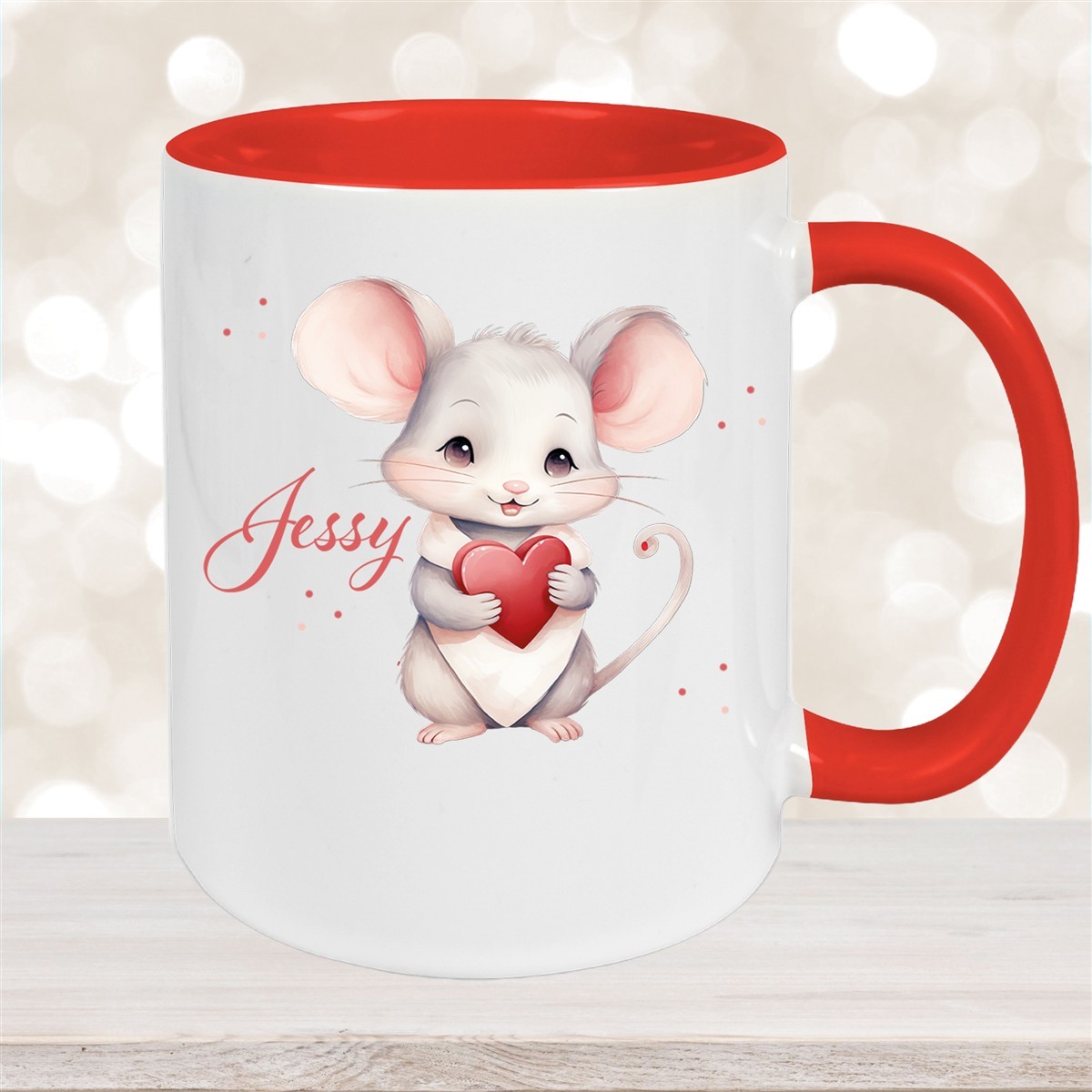 Tasse Liebe - Maus Valentinstag Wunschnamen Keramik personalisiert Rot