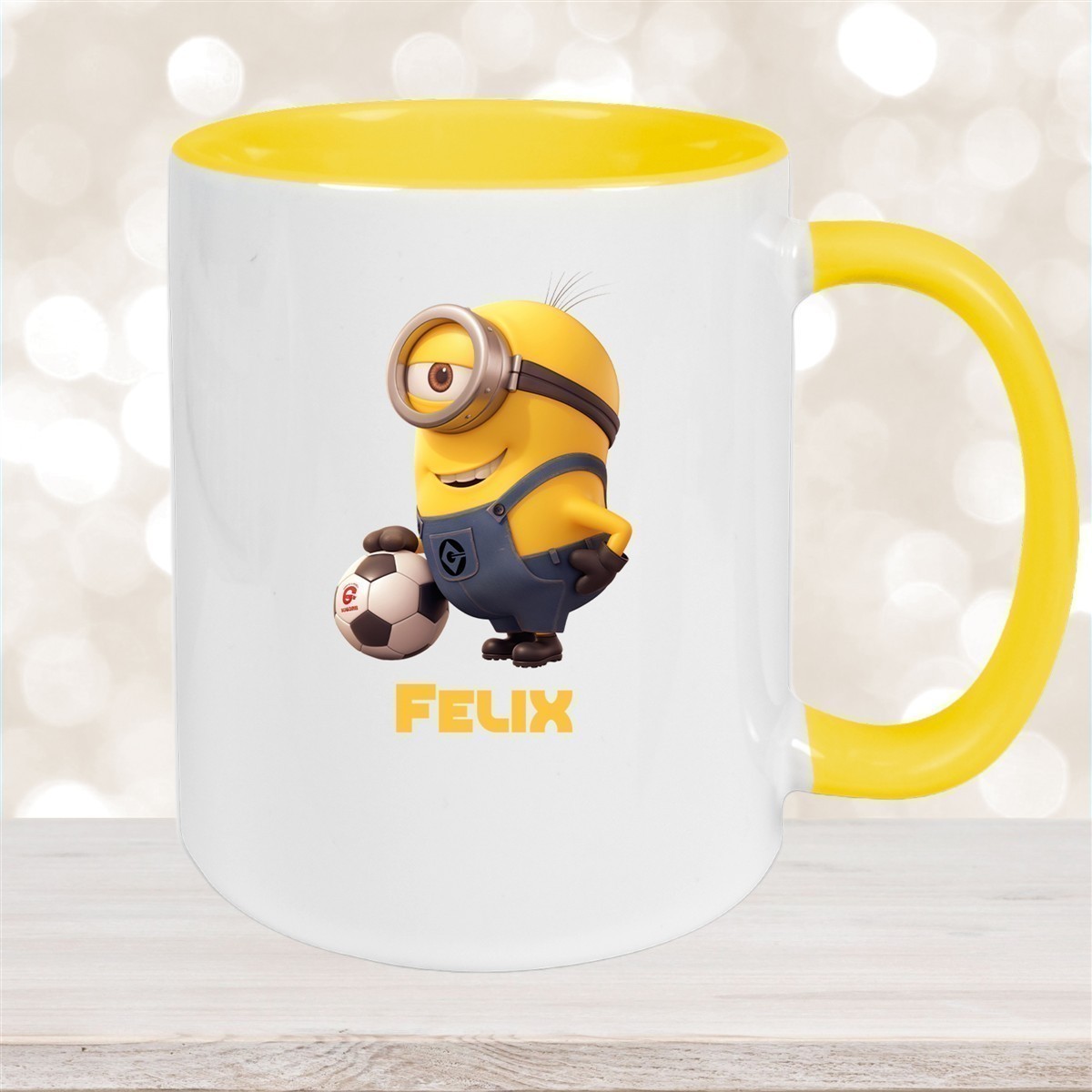 Tasse Minions Kinder Minion #8 Fußball Wunschname Keramik Kinderbecher personalisiert versch. Farben