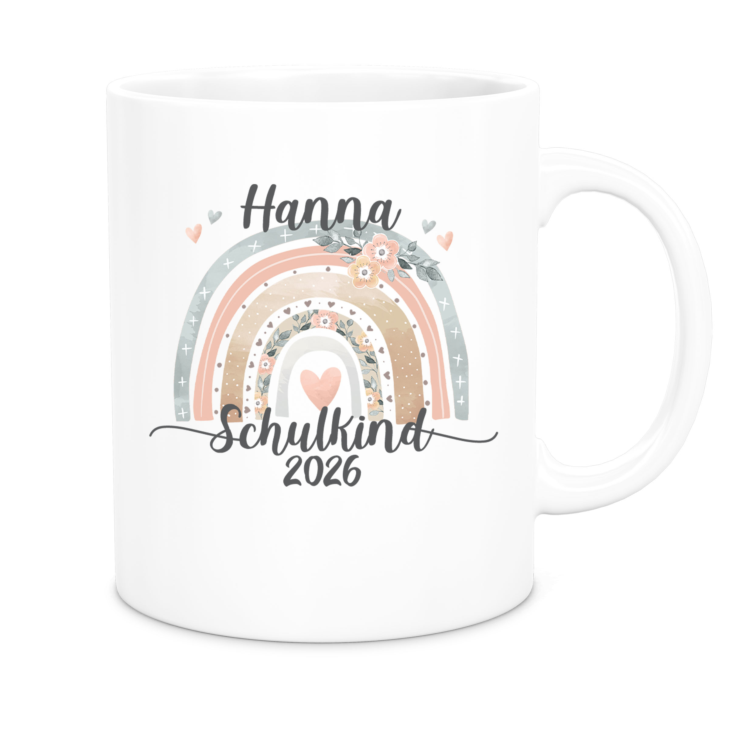 Tasse Schulkind 06 Wunschname Rainbow Keramik Kinderbecher Personalisiert versch. Farben