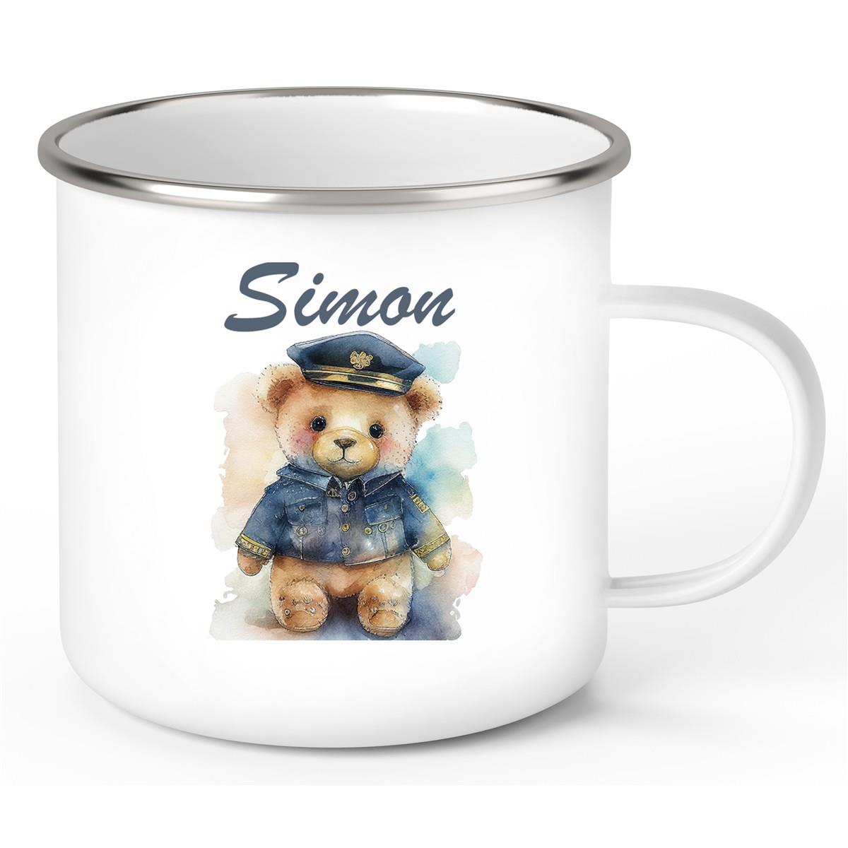 Tasse Polizei Teddy 1 Wunschname Emaille Kinderbecher personalisiert