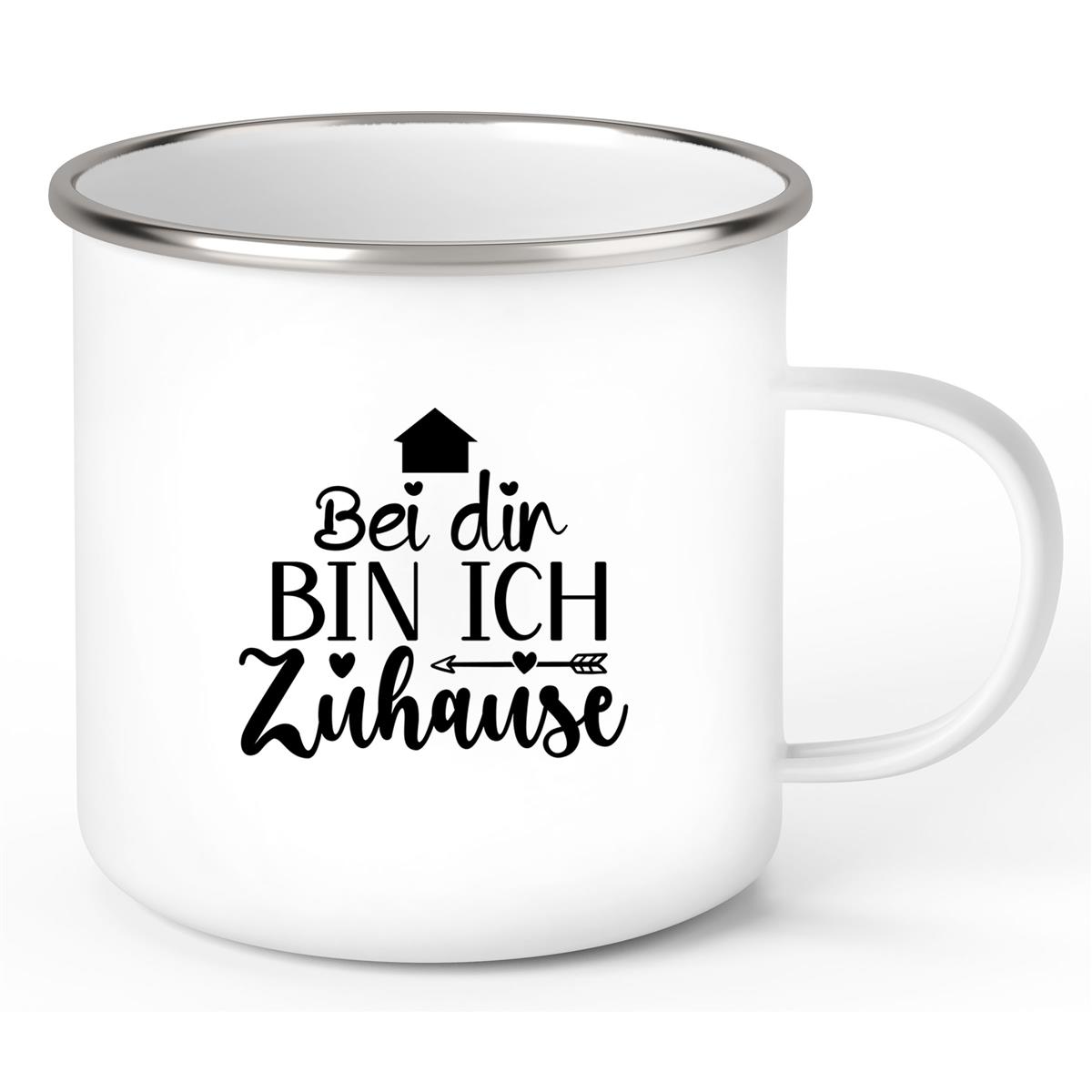 Tasse Liebe -  Spruch "Bei dir bin ich zu Hause" Valentinstag Wunschnamen Emaille personalisiert
