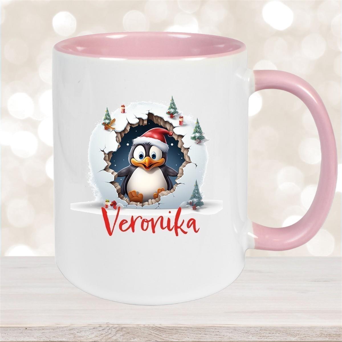 Tasse Wunschname Christmas Pinguin 2 Keramik Kinderbecher versch. Farben