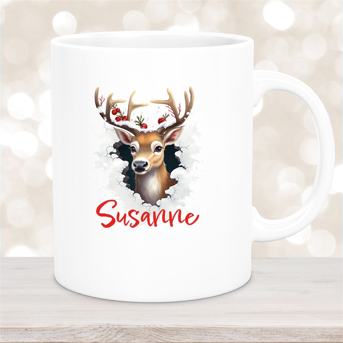 Tasse Wunschname Christmas Rentier #2 Keramik Kinderbecher versch. Farben