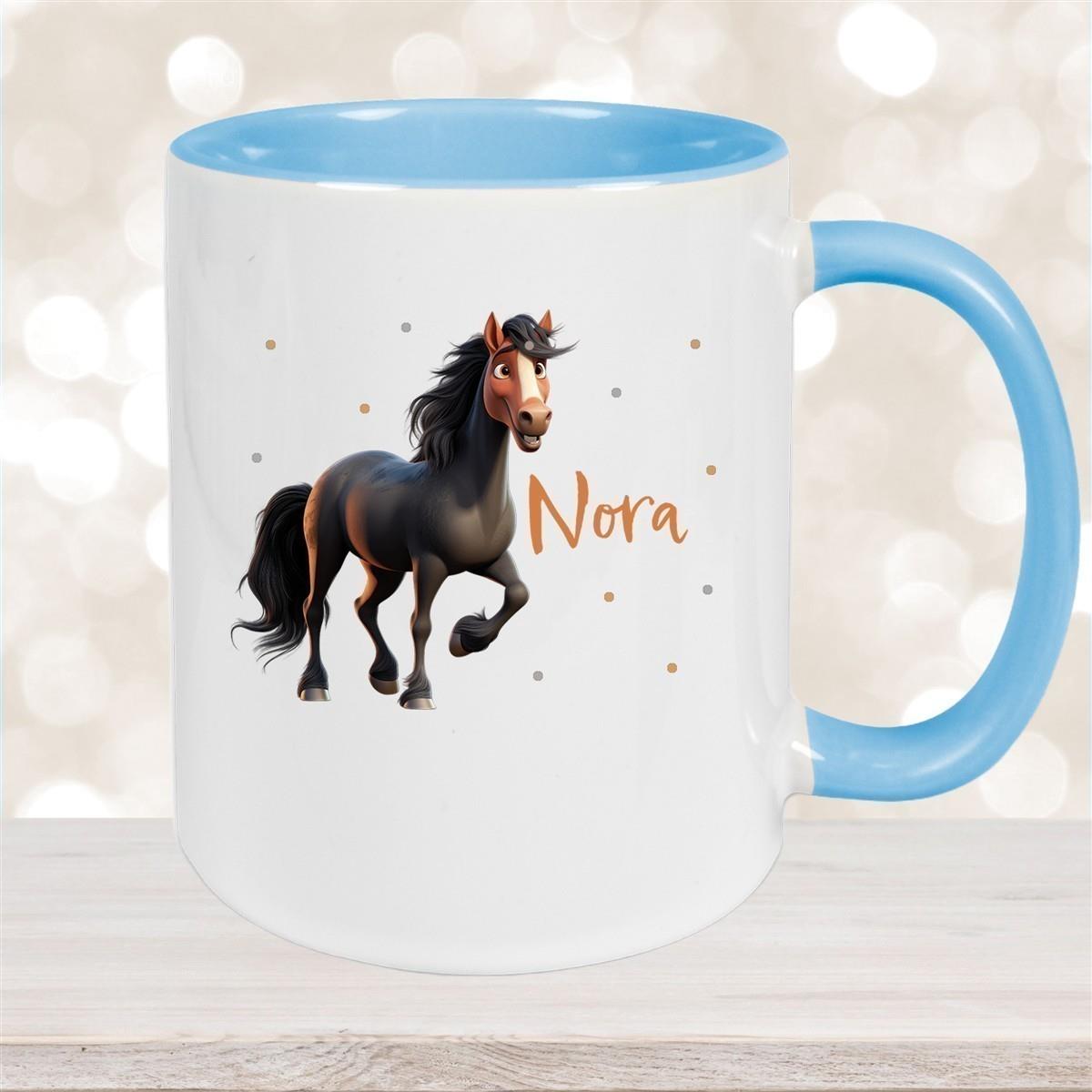 Tasse Pferd 2 Wunschname Keramik Kinderbecher personalisiert versch. Farben