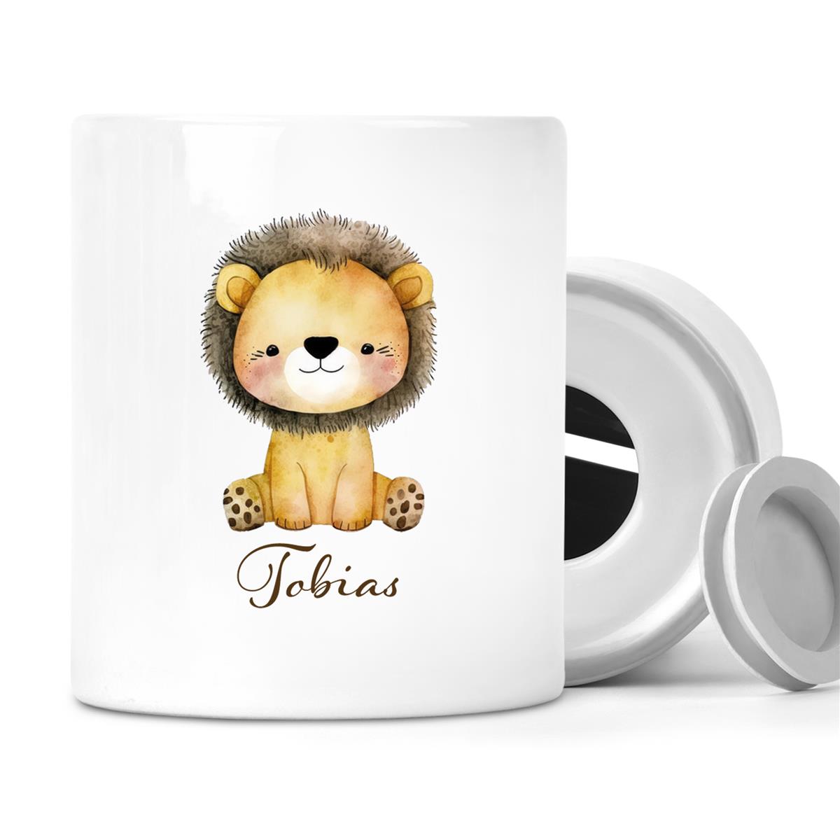 Spardose mit Wunschname Löwe 1 personalisiert