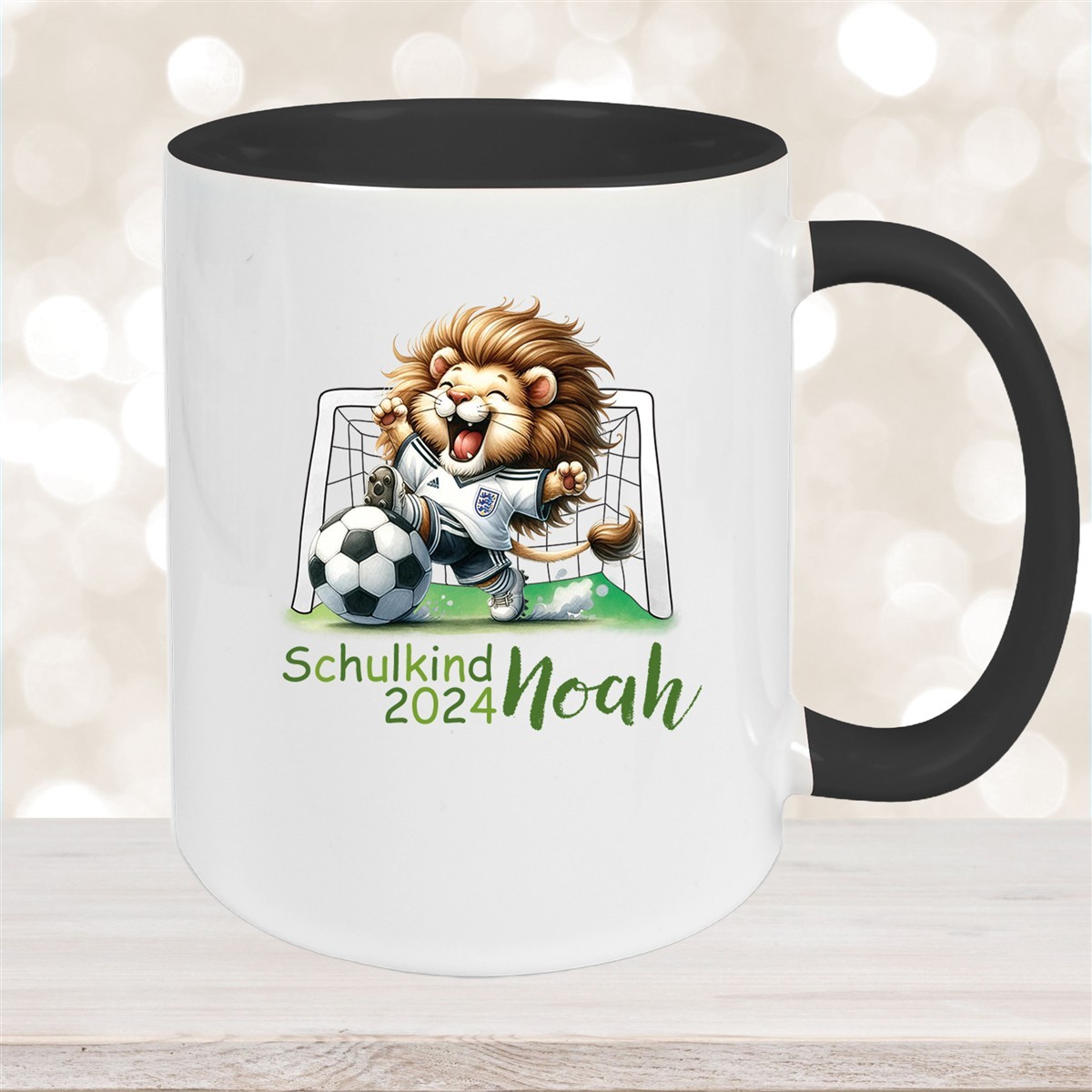 Tasse Schulkind #13 Wunschname Fußball#2 Keramik Kinderbecher Personalisiert Schwarz