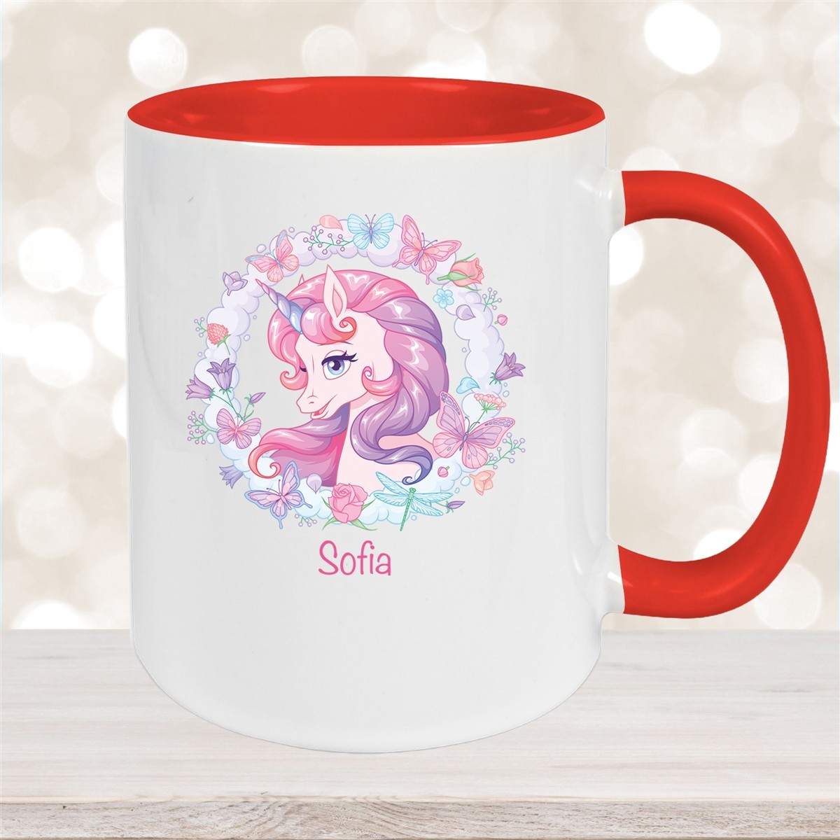 Tasse Wunschname Einhorn #1 Keramik Kinderbecher personalisiert Rot