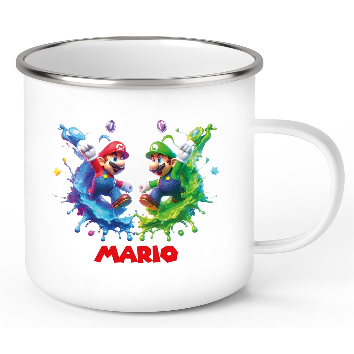 Tasse Wunschname Super-Mario 7 Emaille Kinderbecher personalisiert