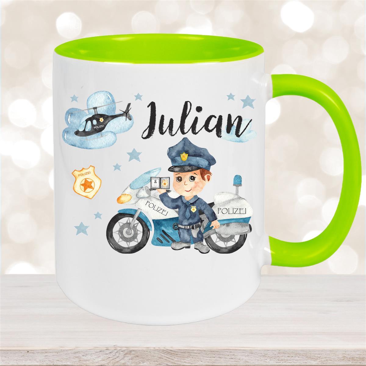 Tasse Polizei #2 Wunschname Keramik Kinderbecher personalisiert Grün