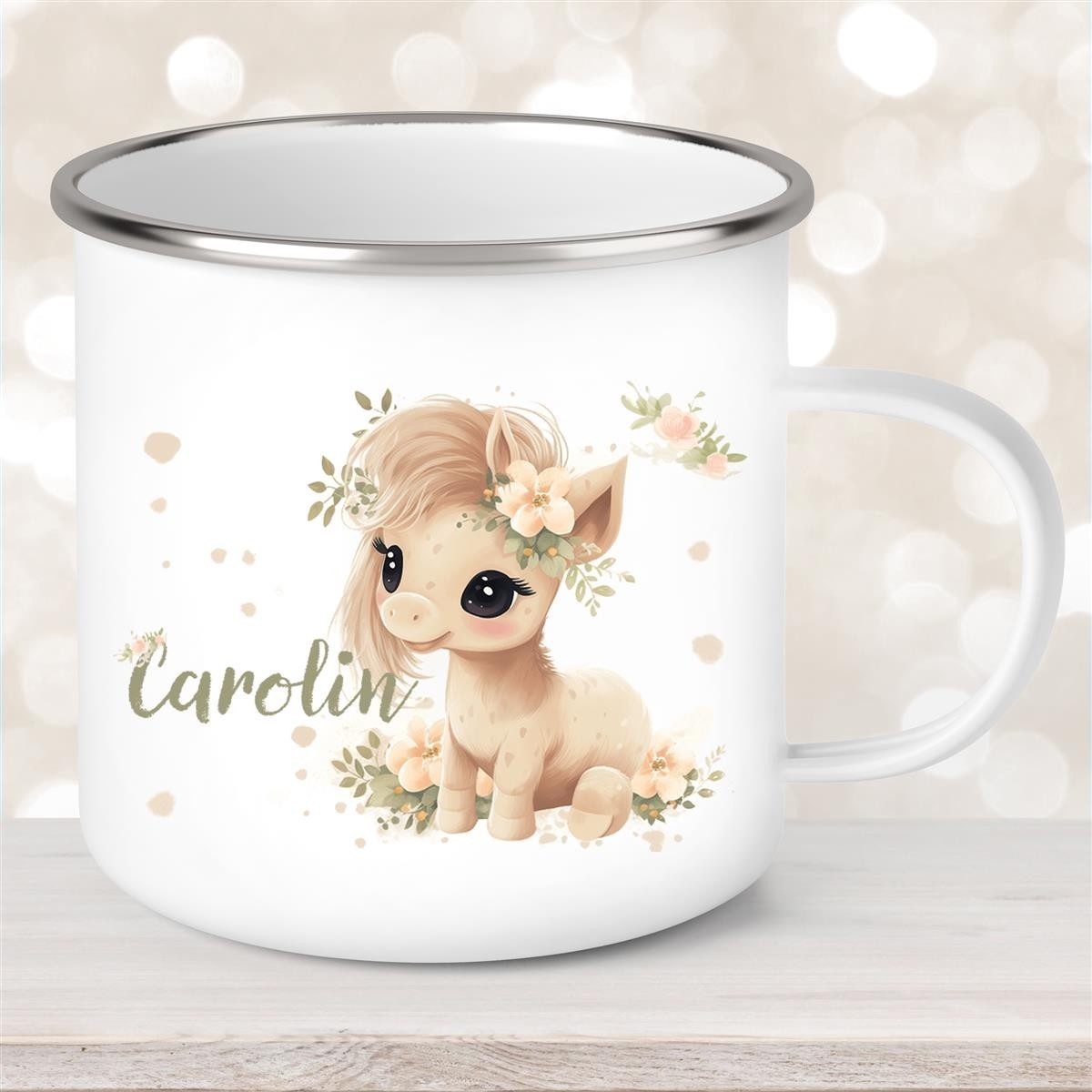 Tasse Pferd #5 Wunschname Emaille Kinderbecher personalisiert