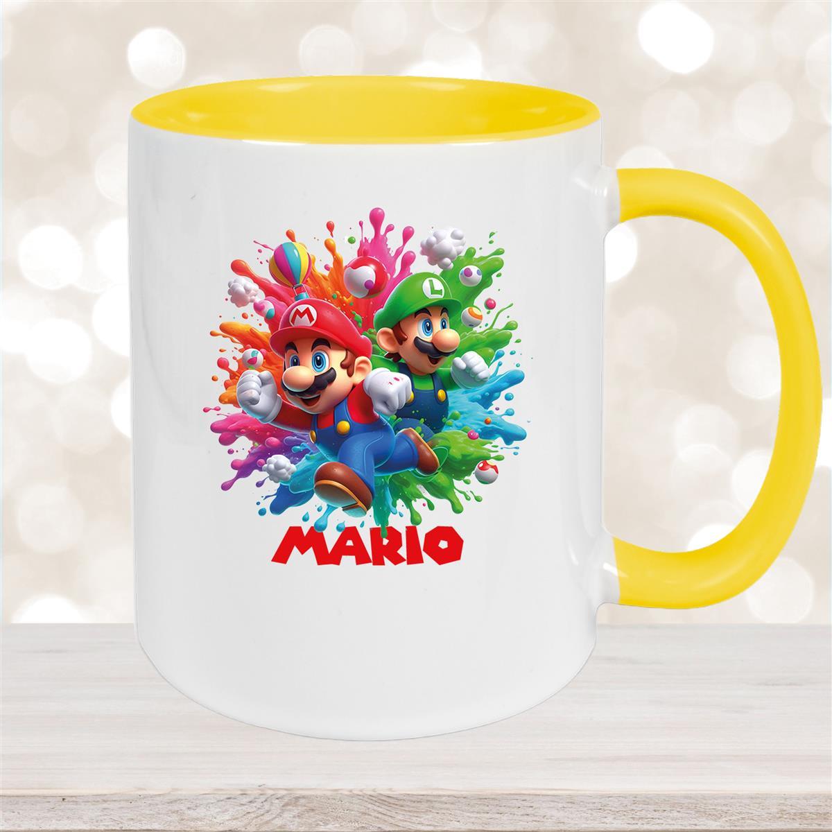 Tasse Wunschname Super-Mario #1 Keramik Kinderbecher personalisiert Gelb