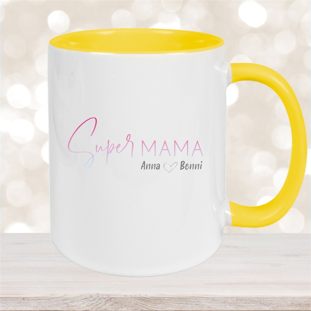 Tasse Muttertag #4 Wunschnamen Keramik Personalisiert Gelb