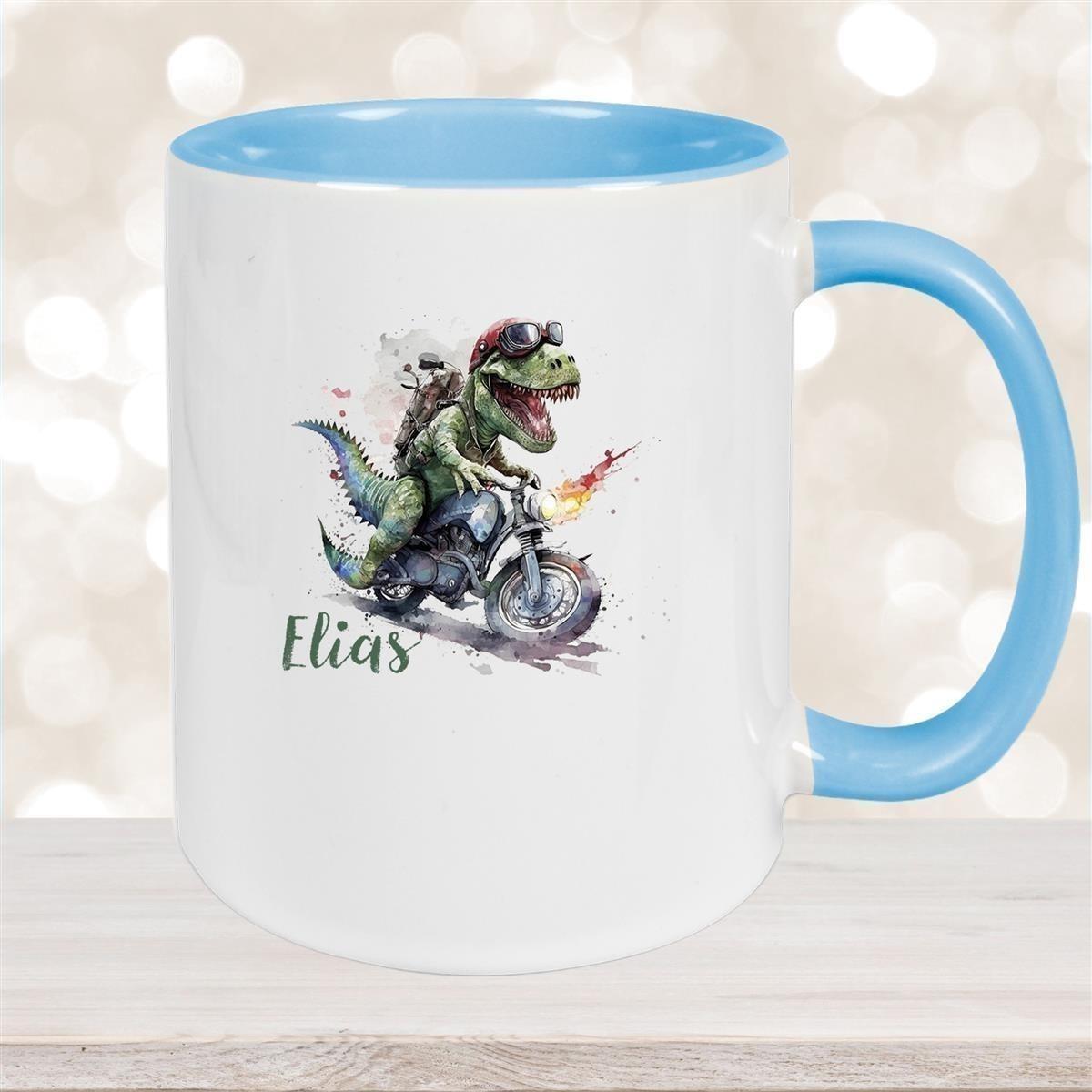 Tasse Dino 5 Wunschname Keramik Kinderbecher Personalisiert versch. Farben