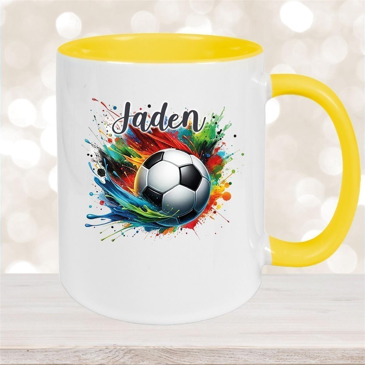 Tasse Wunschname Fußball 11 Keramik Kinderbecher personalisiert versch. Farben