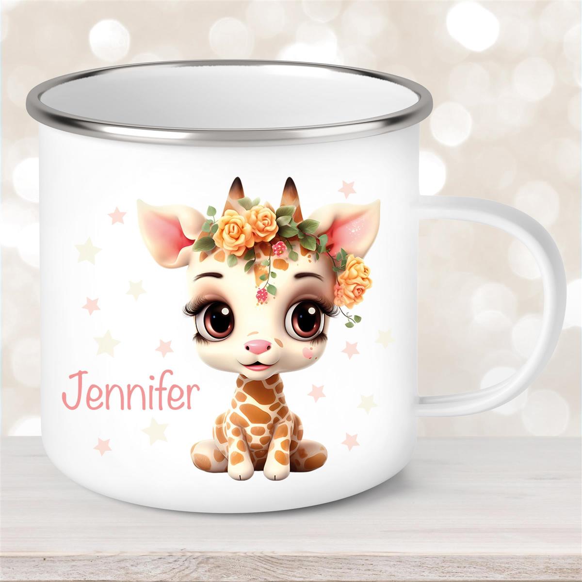Tasse Wunschname Giraffe #1 Kinderbecher Emaillie