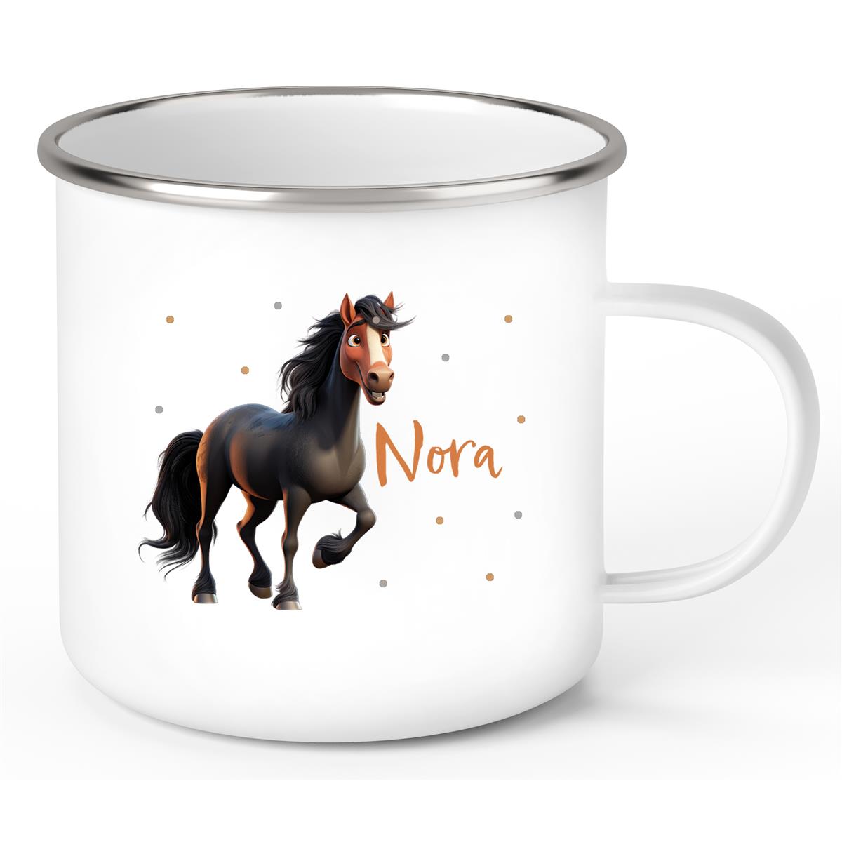 Tasse Pferd 2 Wunschname Emaille Kinderbecher personalisiert