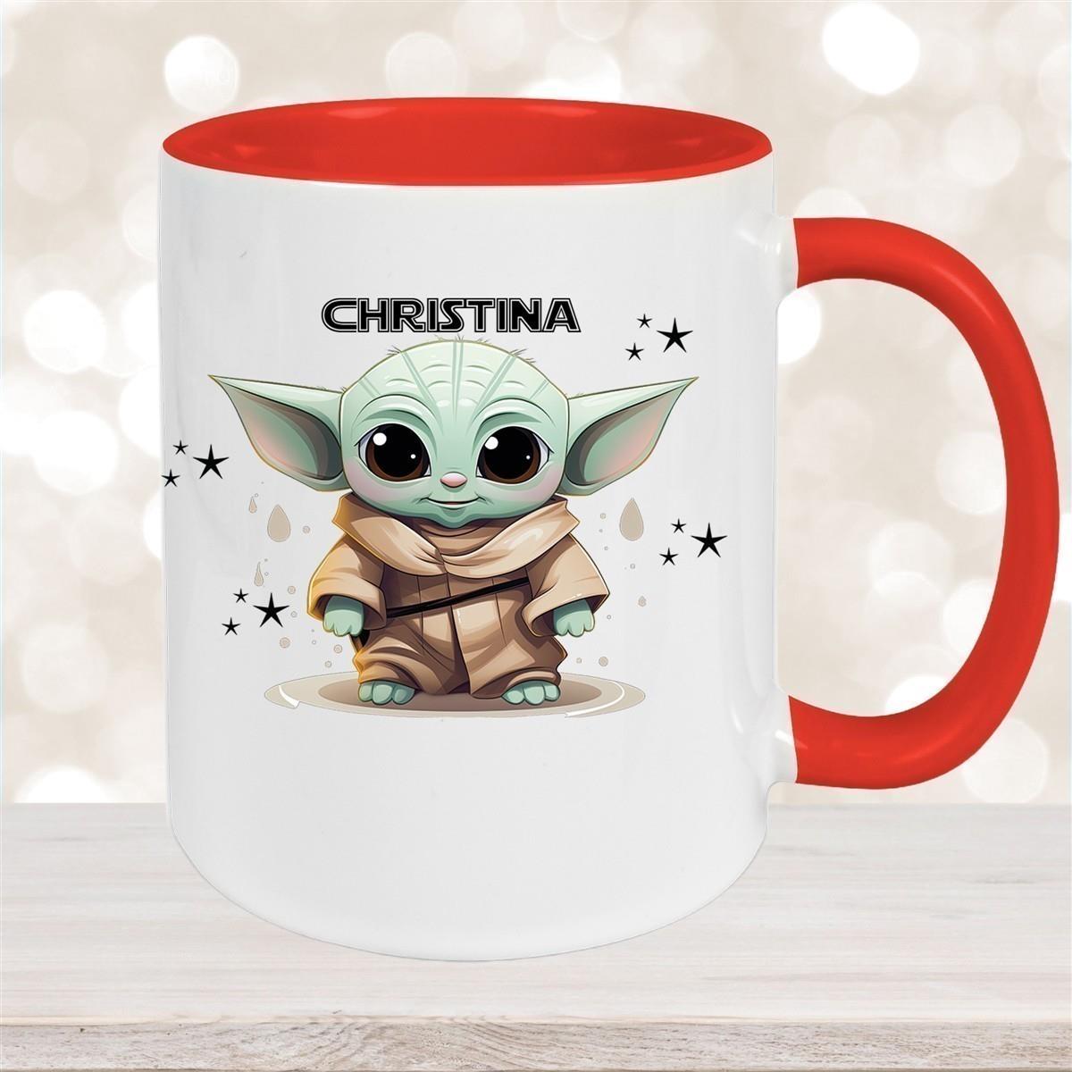Tasse Wunschname Baby-Yoda 3 Keramik Kinderbecher personalisiert versch. Farben