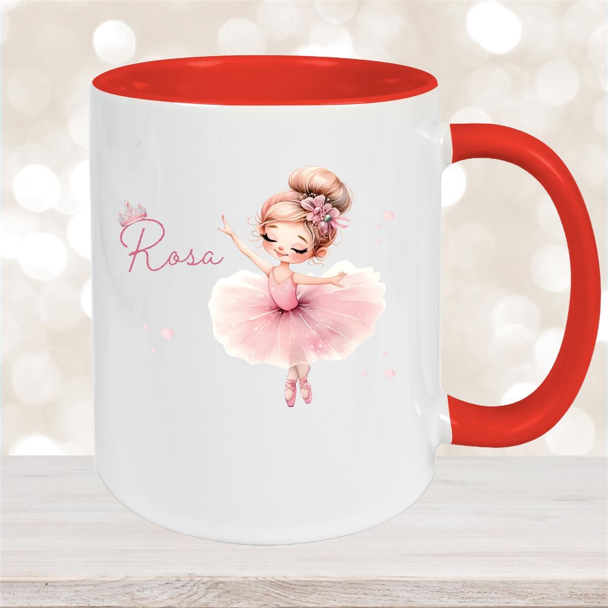 Tasse Ballerina #3 Wunschname Keramik Kinderbecher personalisiert Rot