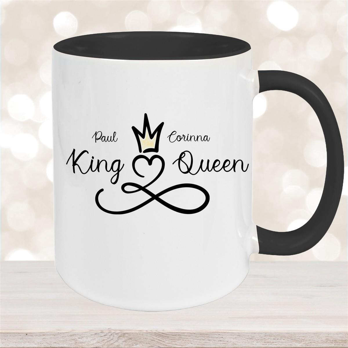 Tasse Liebe - Spruch "King & Queen" Valentinstag Wunschnamen Keramik personalisiert versch. Farben