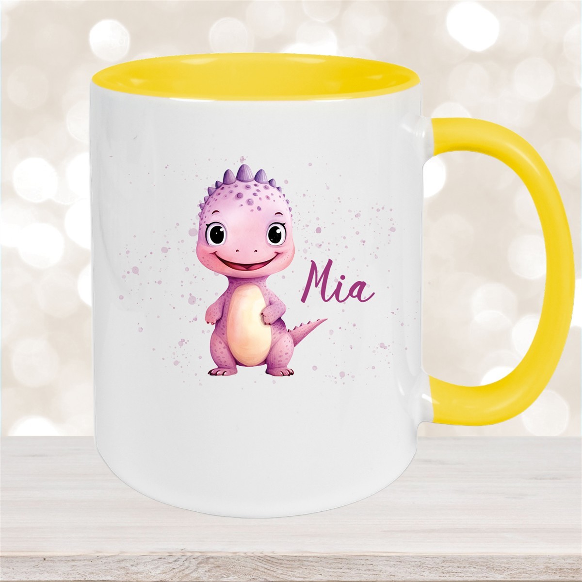 Tasse Wunschname Dino #20 Keramik Kinderbecher Gelb