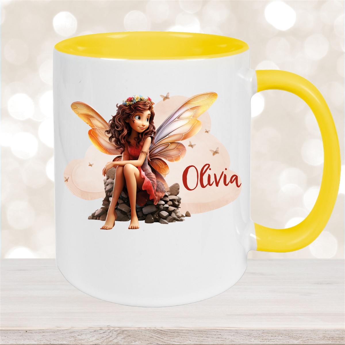 Tasse Fee #2 Wunschname Keramik Kinderbecher personalisiert Gelb
