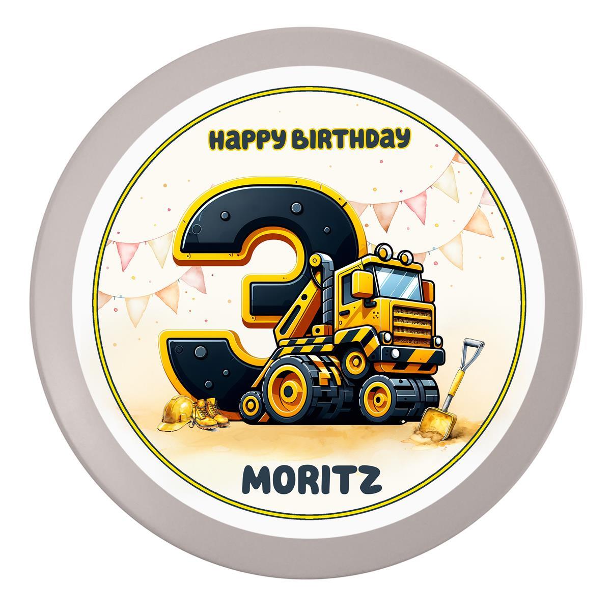 Tortenaufleger Geburtstag Baufahrzeug 2 Kipper Baustelle Name & Zahl (20cm) Fondant Papier