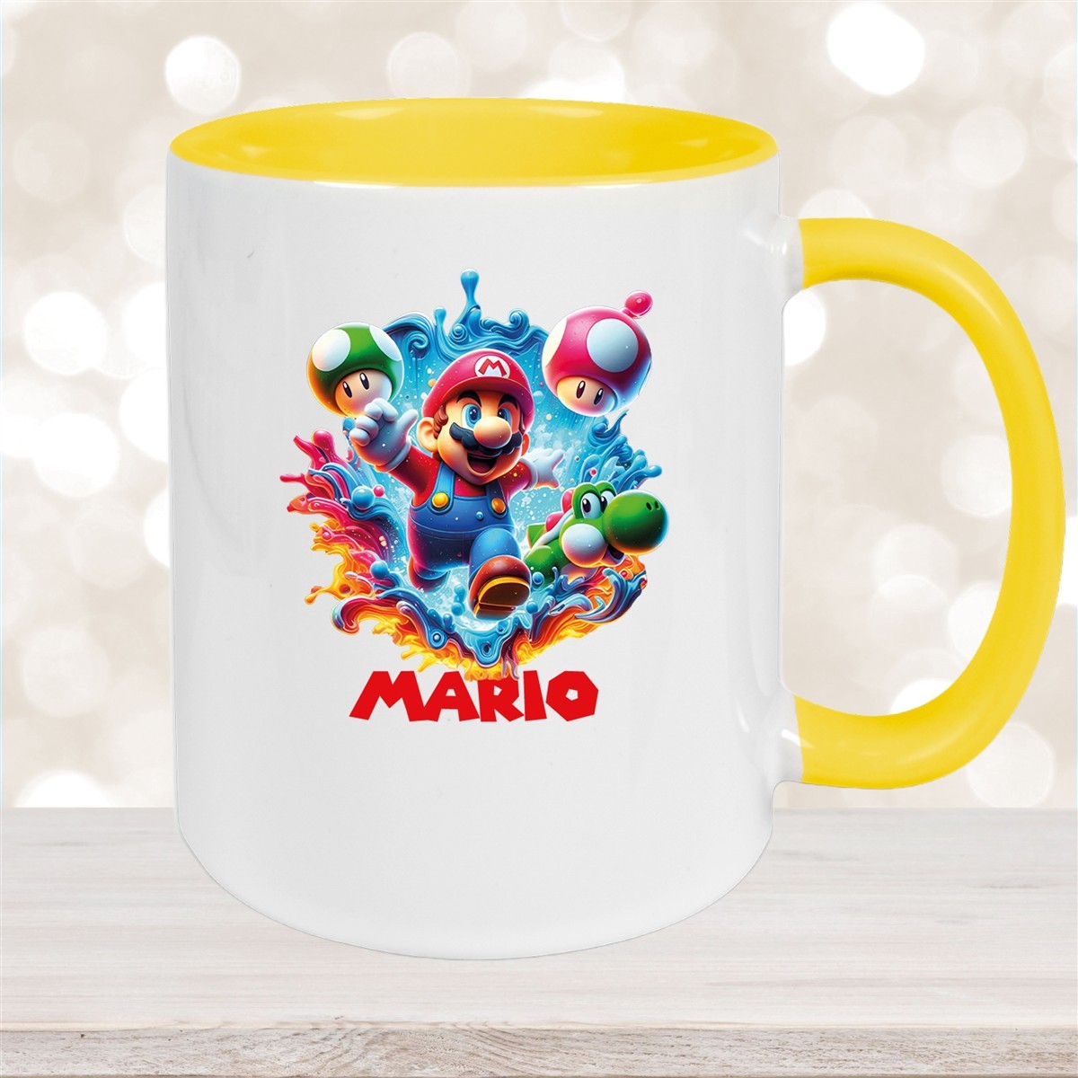 Tasse Wunschname Super-Mario #8 Keramik Kinderbecher personalisiert Gelb