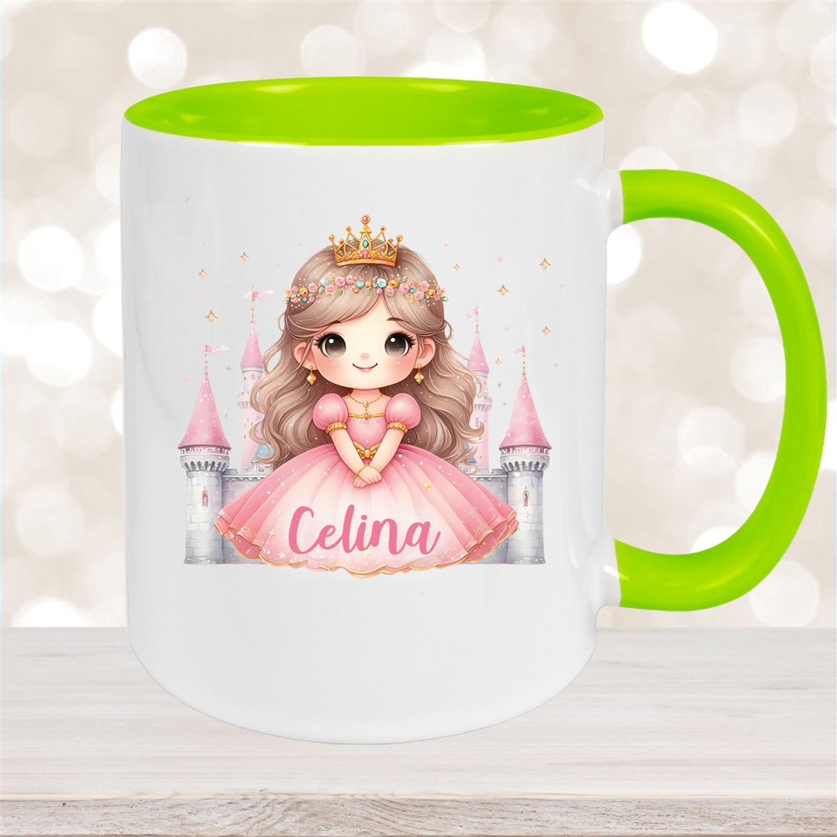 Tasse Kinder Prinzessin #3 Wunschname Keramik Kinderbecher personalisiert Grün